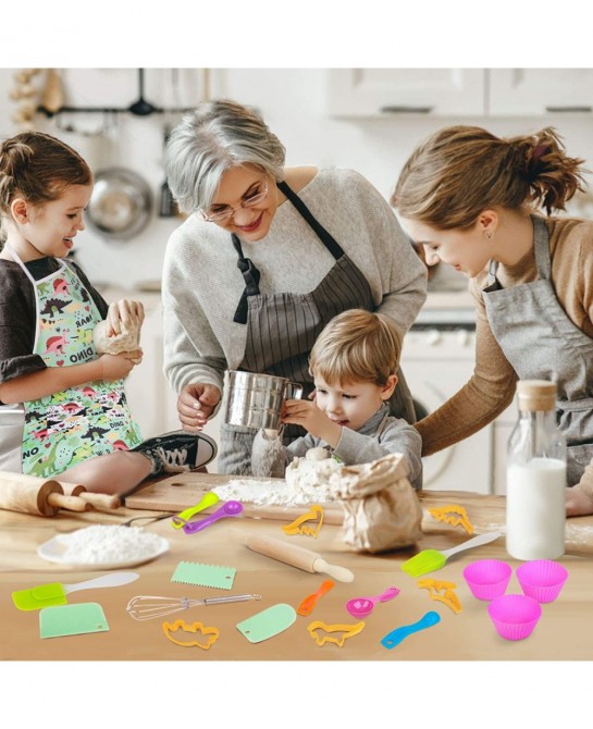 Kids Baking Set with Dinosaur Apron Chef Dress Up Kitchen Role Play Toys for Little Boys Girls 3-8 Years Old (Dinosaur Baking...