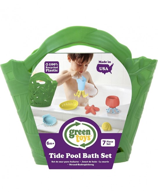Tide Pool Bath Set - 7 Piece Pretend Play Motor Skills Kids Bath Toy Floating Pouring Shells with Storage Bag. No BPA phthala...
