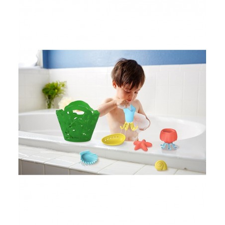 Tide Pool Bath Set - 7 Piece Pretend Play Motor Skills Kids Bath Toy Floating Pouring Shells with Storage Bag. No BPA phthala...