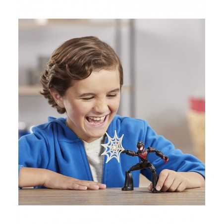 Marvel Bend and Flex Miles Morales Action Figure Toy 6-Inch Flexible Figure Includes Web Accessory for Kids Ages 4 and Up Bla...
