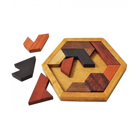 Hexagon Tangram Puzzle Wooden Puzzle for Children and Adults Challenging Puzzles Wooden Brain Teasers Puzzle for Adults Puzzl...