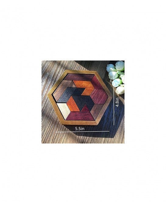 Hexagon Tangram Puzzle Wooden Puzzle for Children and Adults Challenging Puzzles Wooden Brain Teasers Puzzle for Adults Puzzl...