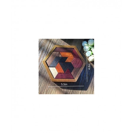 Hexagon Tangram Puzzle Wooden Puzzle for Children and Adults Challenging Puzzles Wooden Brain Teasers Puzzle for Adults Puzzl...