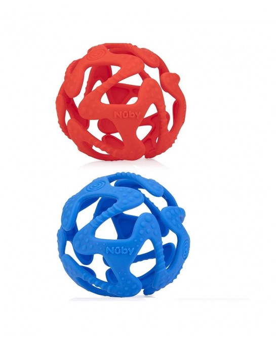 100% Silicone Tuggy Teether Ball (Blue/Red) - 2 Pack $22.84 Baby Teether Toys