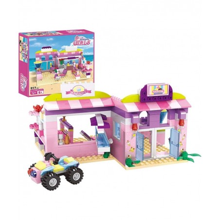 Dream Girls Friends Ice Cream Shop Building Set with 3 Mini People - Pink Seaside Beach Dessert Shop Building Bricks Set for ...