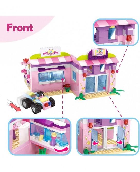 Dream Girls Friends Ice Cream Shop Building Set with 3 Mini People - Pink Seaside Beach Dessert Shop Building Bricks Set for ...