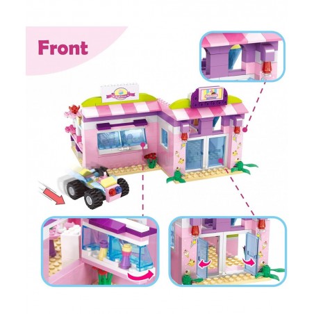 Dream Girls Friends Ice Cream Shop Building Set with 3 Mini People - Pink Seaside Beach Dessert Shop Building Bricks Set for ...