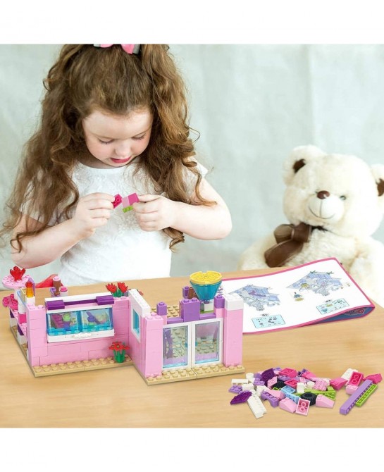 Dream Girls Friends Ice Cream Shop Building Set with 3 Mini People - Pink Seaside Beach Dessert Shop Building Bricks Set for ...