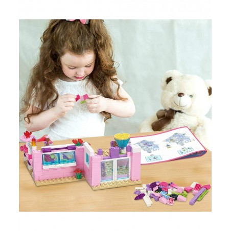 Dream Girls Friends Ice Cream Shop Building Set with 3 Mini People - Pink Seaside Beach Dessert Shop Building Bricks Set for ...