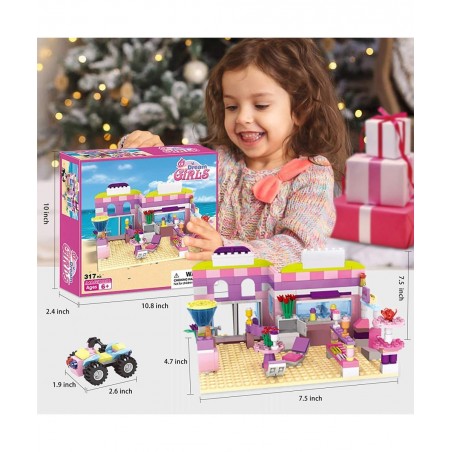 Dream Girls Friends Ice Cream Shop Building Set with 3 Mini People - Pink Seaside Beach Dessert Shop Building Bricks Set for ...