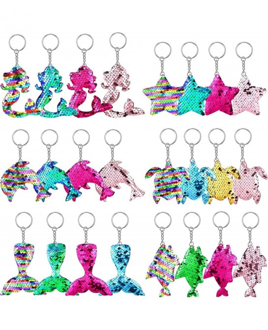 24 Pcs Mermaid Sequin Keychains Ocean Theme Kids Keychains Tropical Rainforest Theme Keychains Reversible Girls Christmas Par...