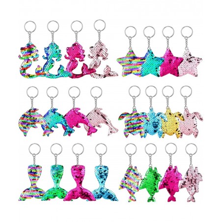 24 Pcs Mermaid Sequin Keychains Ocean Theme Kids Keychains Tropical Rainforest Theme Keychains Reversible Girls Christmas Par...