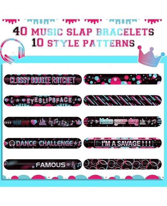 40 Pcs Music Party Favors Slap Bracelet for Kids Music Outer Space Theme Party Decorations Music Dance Wristbands Space Slap ...