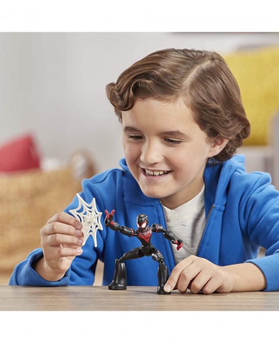 Marvel Bend and Flex Miles Morales Action Figure Toy 6-Inch Flexible Figure Includes Web Accessory for Kids Ages 4 and Up Bla...