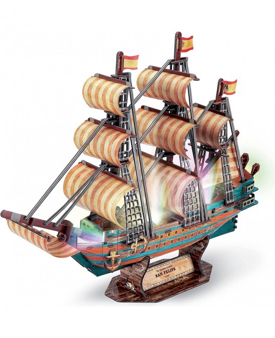 LED The Spanish Armada Ship 3D Puzzles Vintage Modern Style Sailing Ship Model Kits DIY Assemble Toy Model Kit Desk Decor Sai...