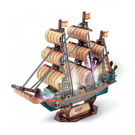 LED The Spanish Armada Ship 3D Puzzles Vintage Modern Style Sailing Ship Model Kits DIY Assemble Toy Model Kit Desk Decor Sai...