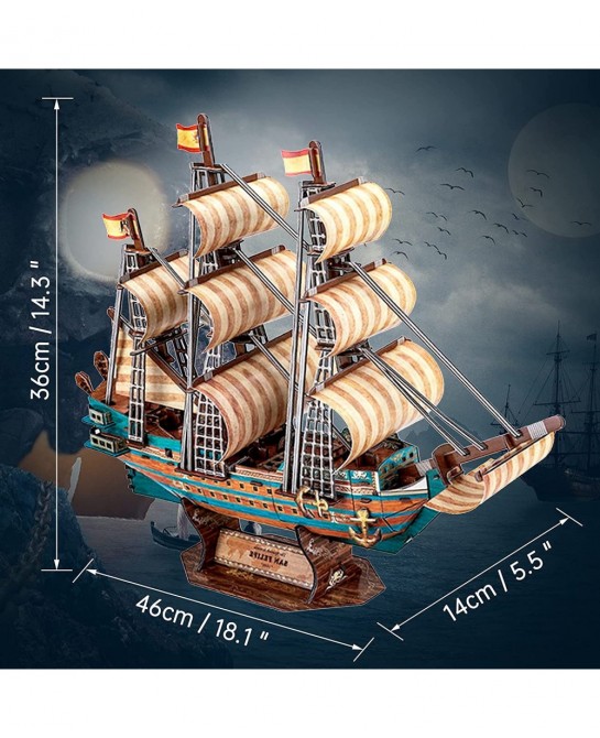 LED The Spanish Armada Ship 3D Puzzles Vintage Modern Style Sailing Ship Model Kits DIY Assemble Toy Model Kit Desk Decor Sai...
