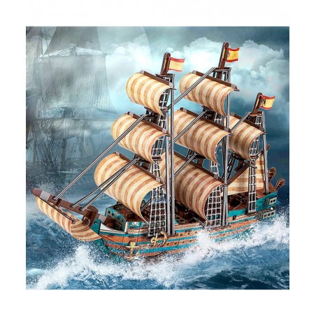 LED The Spanish Armada Ship 3D Puzzles Vintage Modern Style Sailing Ship Model Kits DIY Assemble Toy Model Kit Desk Decor Sai...