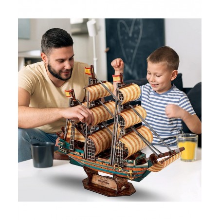 LED The Spanish Armada Ship 3D Puzzles Vintage Modern Style Sailing Ship Model Kits DIY Assemble Toy Model Kit Desk Decor Sai...