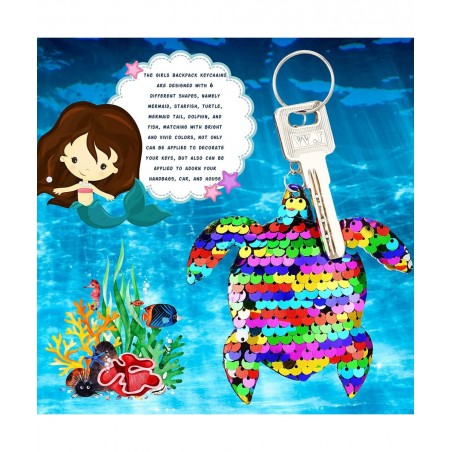 24 Pcs Mermaid Sequin Keychains Ocean Theme Kids Keychains Tropical Rainforest Theme Keychains Reversible Girls Christmas Par...