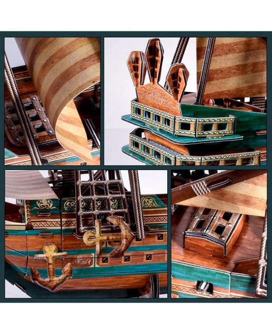 LED The Spanish Armada Ship 3D Puzzles Vintage Modern Style Sailing Ship Model Kits DIY Assemble Toy Model Kit Desk Decor Sai...