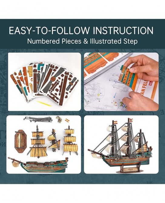 LED The Spanish Armada Ship 3D Puzzles Vintage Modern Style Sailing Ship Model Kits DIY Assemble Toy Model Kit Desk Decor Sai...