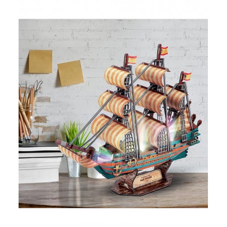 LED The Spanish Armada Ship 3D Puzzles Vintage Modern Style Sailing Ship Model Kits DIY Assemble Toy Model Kit Desk Decor Sai...