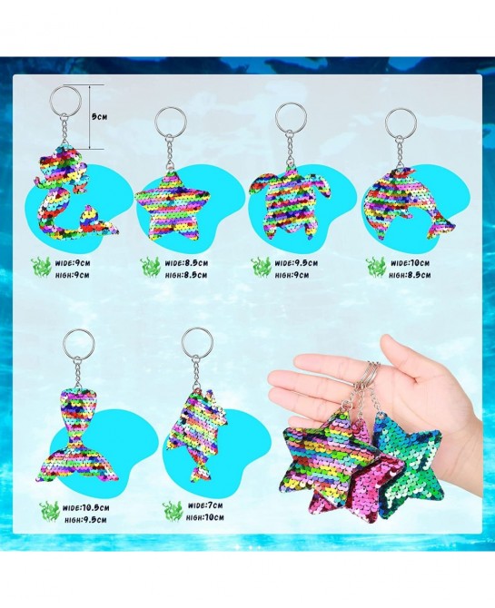 24 Pcs Mermaid Sequin Keychains Ocean Theme Kids Keychains Tropical Rainforest Theme Keychains Reversible Girls Christmas Par...
