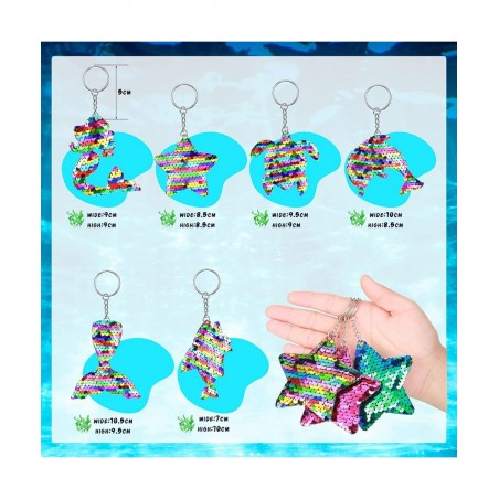 24 Pcs Mermaid Sequin Keychains Ocean Theme Kids Keychains Tropical Rainforest Theme Keychains Reversible Girls Christmas Par...