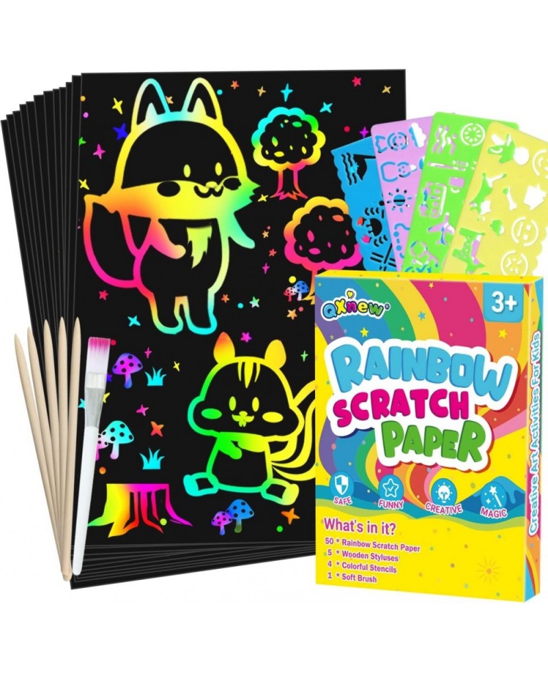Scratch Paper Art Gifts: Rainbow Scratch Off Art-Craft Supplies Kits Pad for 3 4 5 6 7 8 Year Old Boys Girls Toys for Birthda...