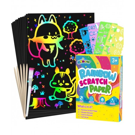 Scratch Paper Art Gifts: Rainbow Scratch Off Art-Craft Supplies Kits Pad for 3 4 5 6 7 8 Year Old Boys Girls Toys for Birthda...