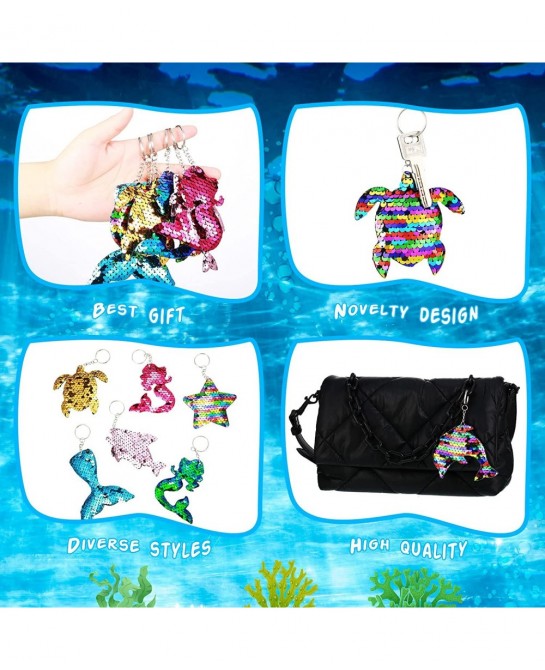 24 Pcs Mermaid Sequin Keychains Ocean Theme Kids Keychains Tropical Rainforest Theme Keychains Reversible Girls Christmas Par...