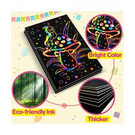 Scratch Paper Art Gifts: Rainbow Scratch Off Art-Craft Supplies Kits Pad for 3 4 5 6 7 8 Year Old Boys Girls Toys for Birthda...