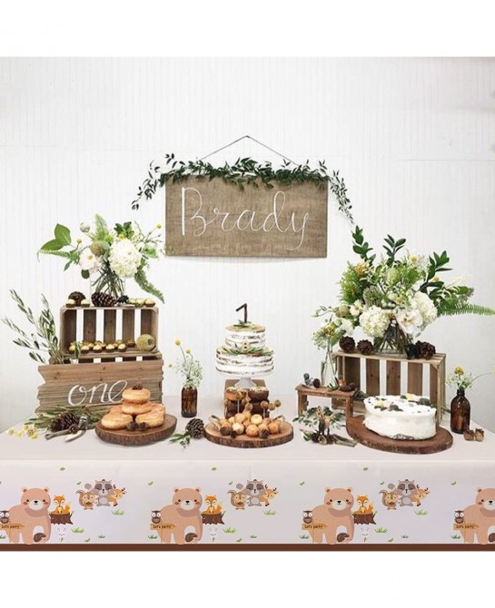 Woodland Party Supplies Woodland Party Tablecloth Woodland Animals Plastic Tablecloth Woodland Table Covers Woodland Animals ...