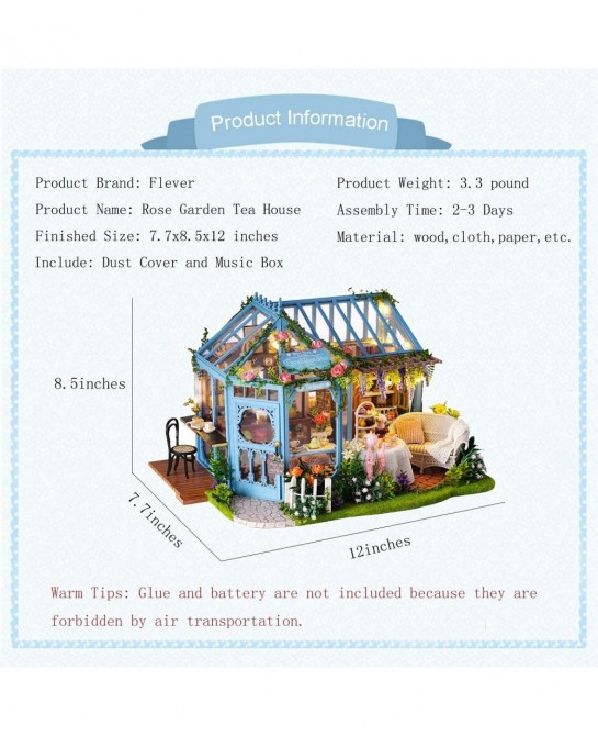 Dollhouse Miniature DIY House Kit Creative Room with Furniture for Romantic Artwork Gift-Rose Garden Tea House $69.63 Dollhouses