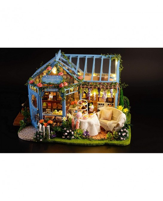 Dollhouse Miniature DIY House Kit Creative Room with Furniture for Romantic Artwork Gift-Rose Garden Tea House $69.63 Dollhouses