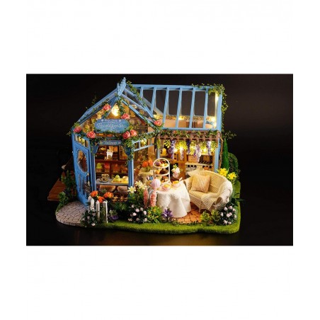 Dollhouse Miniature DIY House Kit Creative Room with Furniture for Romantic Artwork Gift-Rose Garden Tea House $69.63 Dollhouses