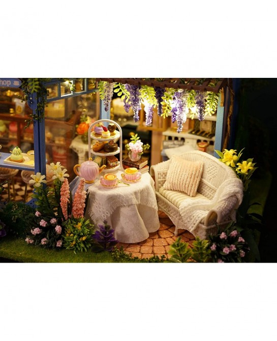 Dollhouse Miniature DIY House Kit Creative Room with Furniture for Romantic Artwork Gift-Rose Garden Tea House $69.63 Dollhouses