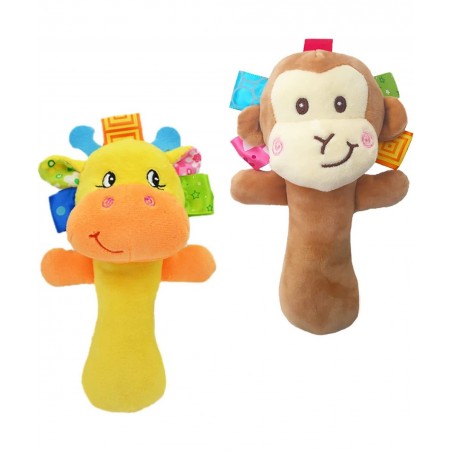 Cartoon Stuffed Animal Baby Soft Plush Hand Rattle Toys Infant Dolls - Giraffe and Monkey $17.66 Baby Rattles & Plush Rings