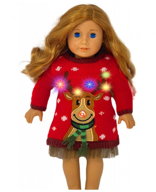 Clothes and 18 inch Doll Accessories- Light Up Christmas Ugly Sweater Dress–fits 18 inch Dolls (Doll Not Included) $41.83 Dol...