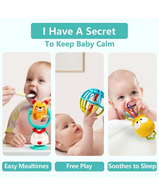 Baby Suction Cup High Chair Toys Infant Grab Spin Rattle Set Toddlers Table Tray Toy Sensory Development Ball Christmas Birth...