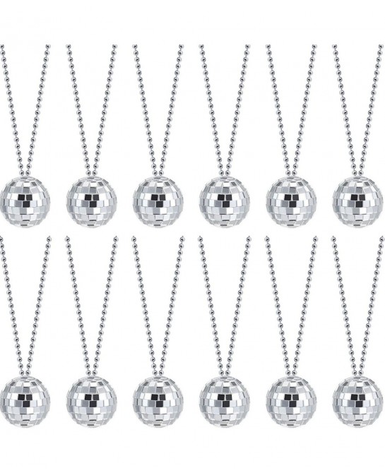 12 Piece Mirror Disco Ball Costume Necklaces 70s Disco Party Necklaces for Home Decorations 1.57 Inch Stage Props Game Access...