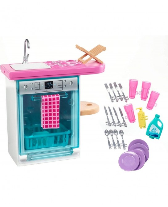 Indoor Furniture Playset Kitchen Dishwasher with Working Door and Pull-Out Tray Plus Dishes and Washing Accessories $26.69 Do...