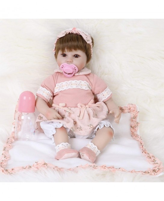 Reborn Baby Doll Realistic Silicone Vinyl Cute Headband Baby 16 inch Weighted Soft Body Lifelike Doll Gift Set for Ages 3+(Cu...
