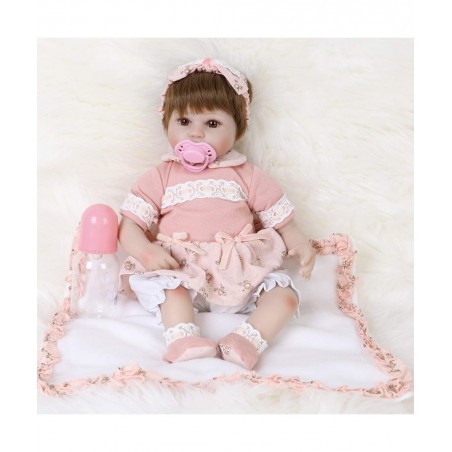 Reborn Baby Doll Realistic Silicone Vinyl Cute Headband Baby 16 inch Weighted Soft Body Lifelike Doll Gift Set for Ages 3+(Cu...