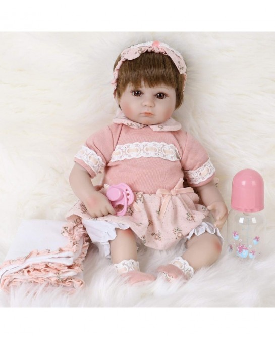 Reborn Baby Doll Realistic Silicone Vinyl Cute Headband Baby 16 inch Weighted Soft Body Lifelike Doll Gift Set for Ages 3+(Cu...
