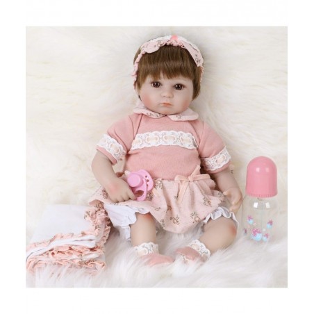 Reborn Baby Doll Realistic Silicone Vinyl Cute Headband Baby 16 inch Weighted Soft Body Lifelike Doll Gift Set for Ages 3+(Cu...