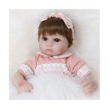 Reborn Baby Doll Realistic Silicone Vinyl Cute Headband Baby 16 inch Weighted Soft Body Lifelike Doll Gift Set for Ages 3+(Cu...
