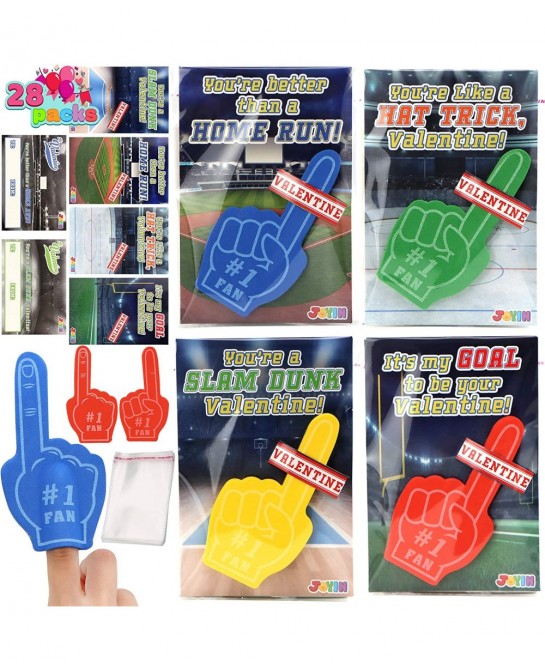 28 Pcs Valentines Day Cards with Foam Fingers for Kids Valentine Party Favor Valentine’s Greeting Cards Valentine's Classroom...