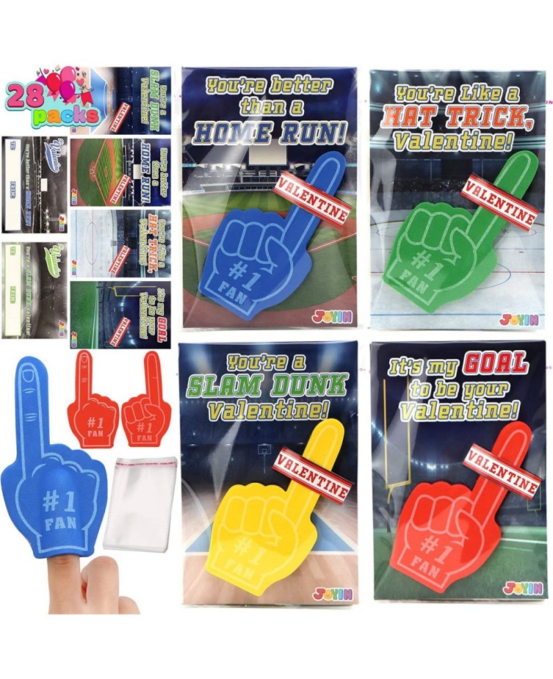 28 Pcs Valentines Day Cards with Foam Fingers for Kids Valentine Party Favor Valentine’s Greeting Cards Valentine's Classroom...